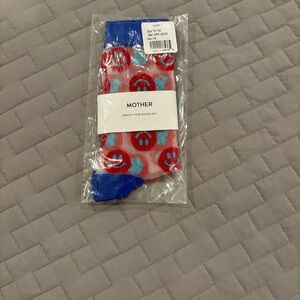 MOTHER Blue and Red Smiley face Patterned Socks